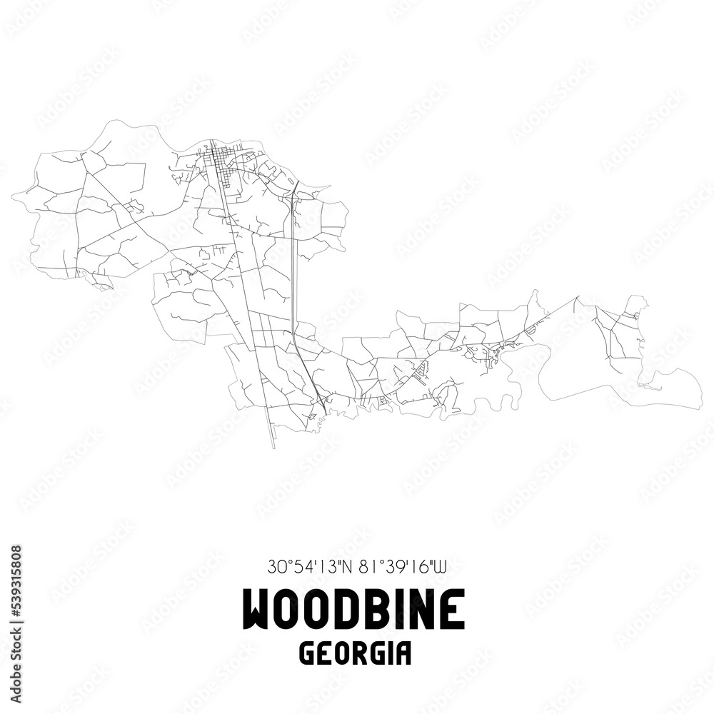 Woodbine Georgia. US street map with black and white lines.