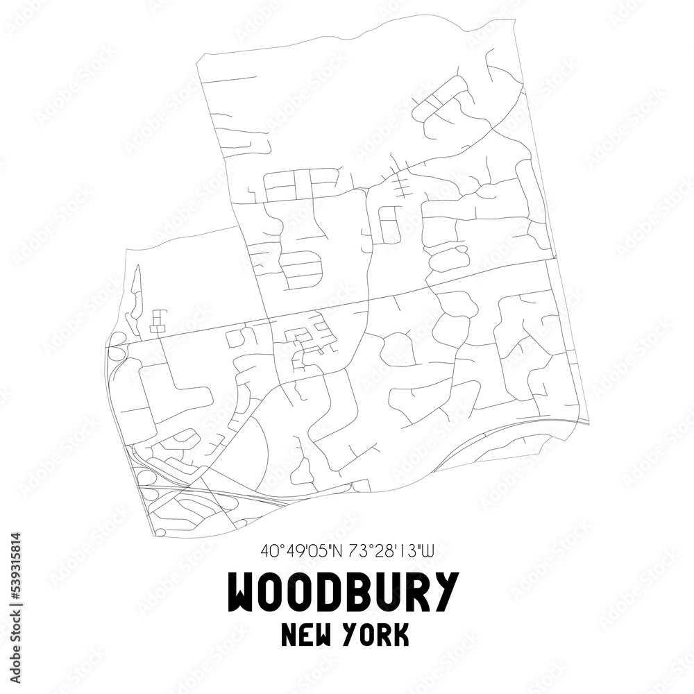 Woodbury New York. US street map with black and white lines.