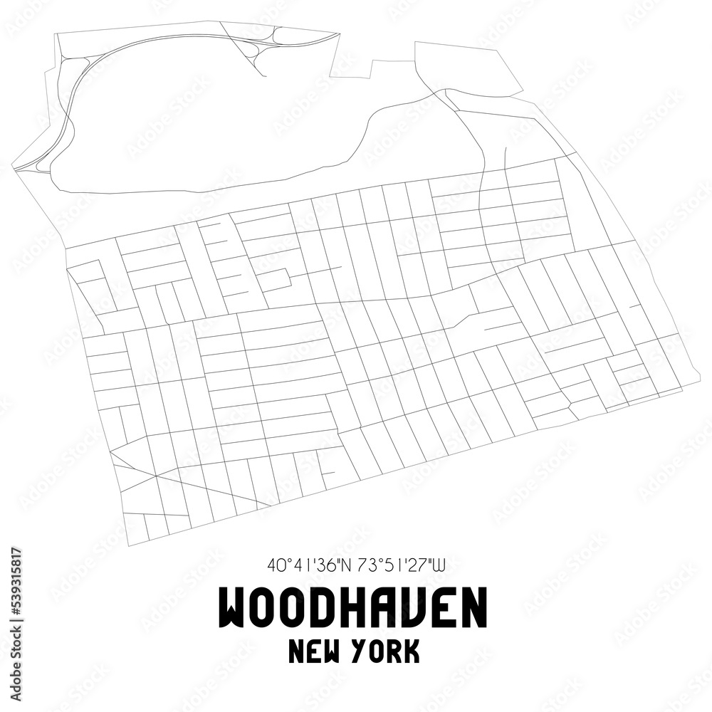 Fototapeta premium Woodhaven New York. US street map with black and white lines.