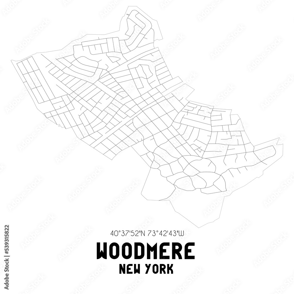 Woodmere New York. US street map with black and white lines. Stock