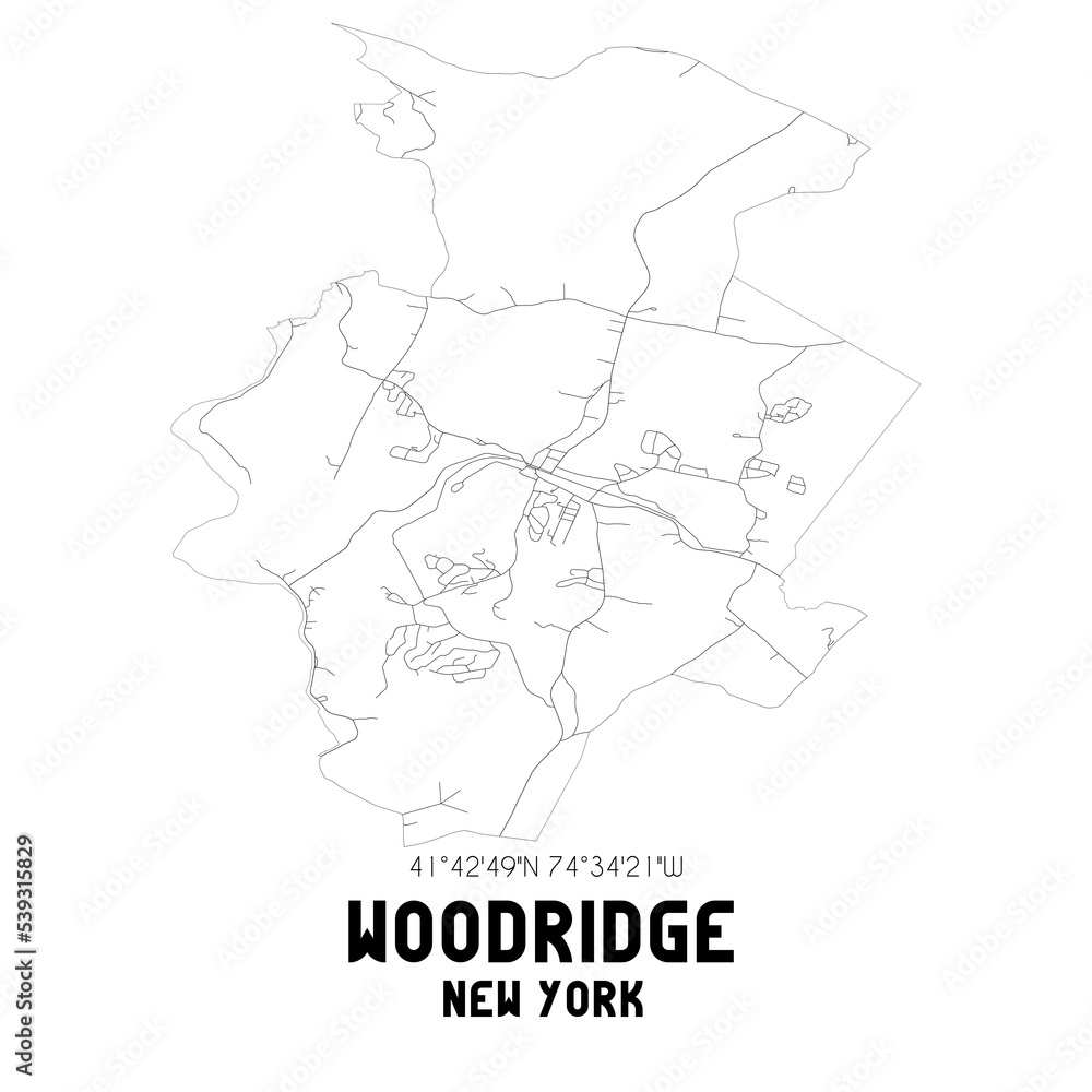 Woodridge New York. US street map with black and white lines. Woodridge New York. US street map with black and white lines.