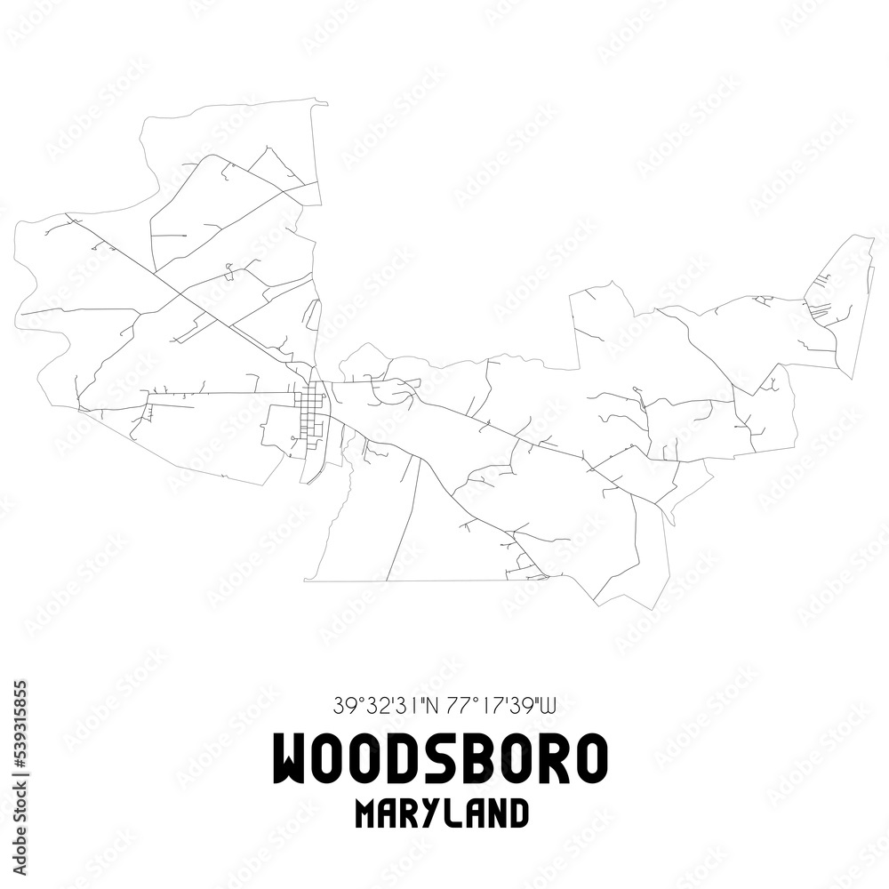 Woodsboro Maryland. US street map with black and white lines. Woodsboro Maryland. US street map with black and white lines.
