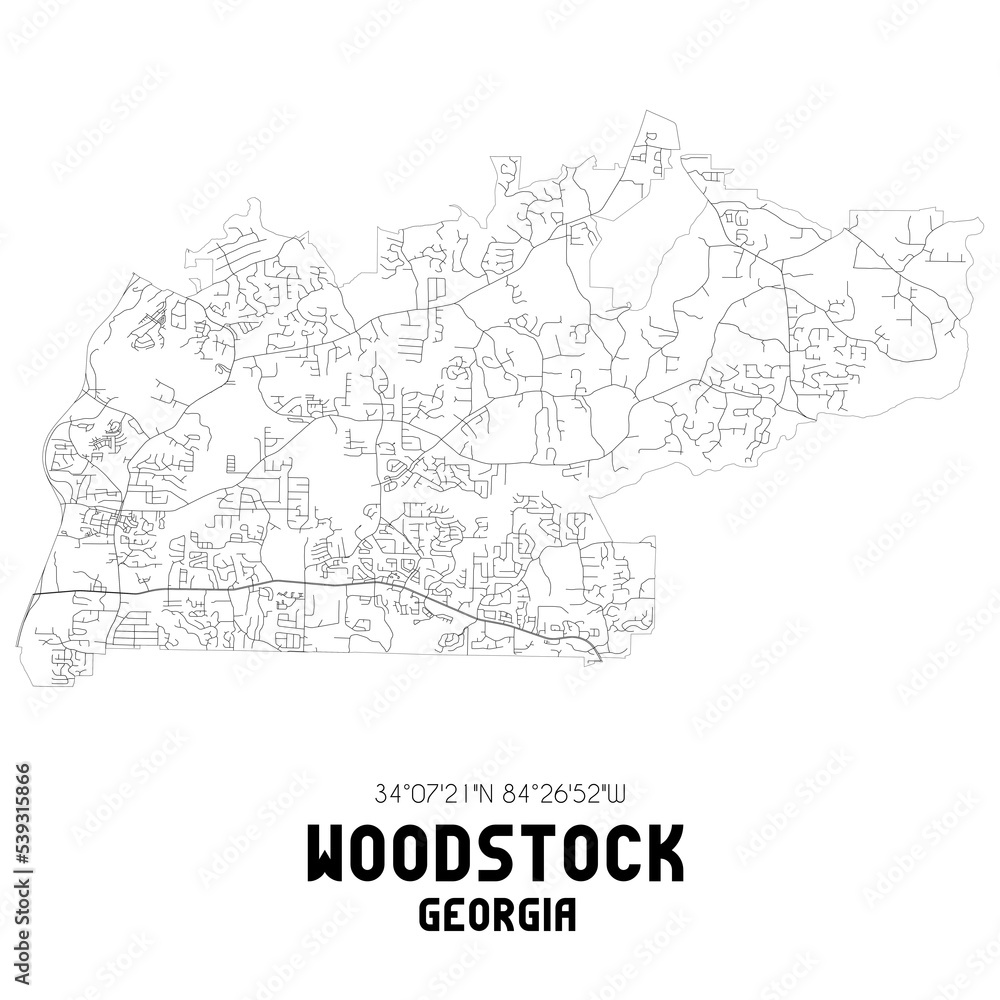 Woodstock Georgia. US street map with black and white lines.
