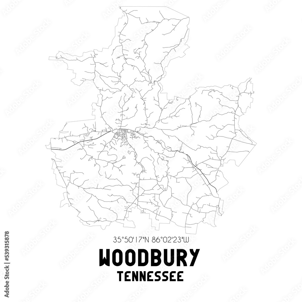 Woodbury Tennessee. US street map with black and white lines. Woodbury Tennessee. US street map with black and white lines.
