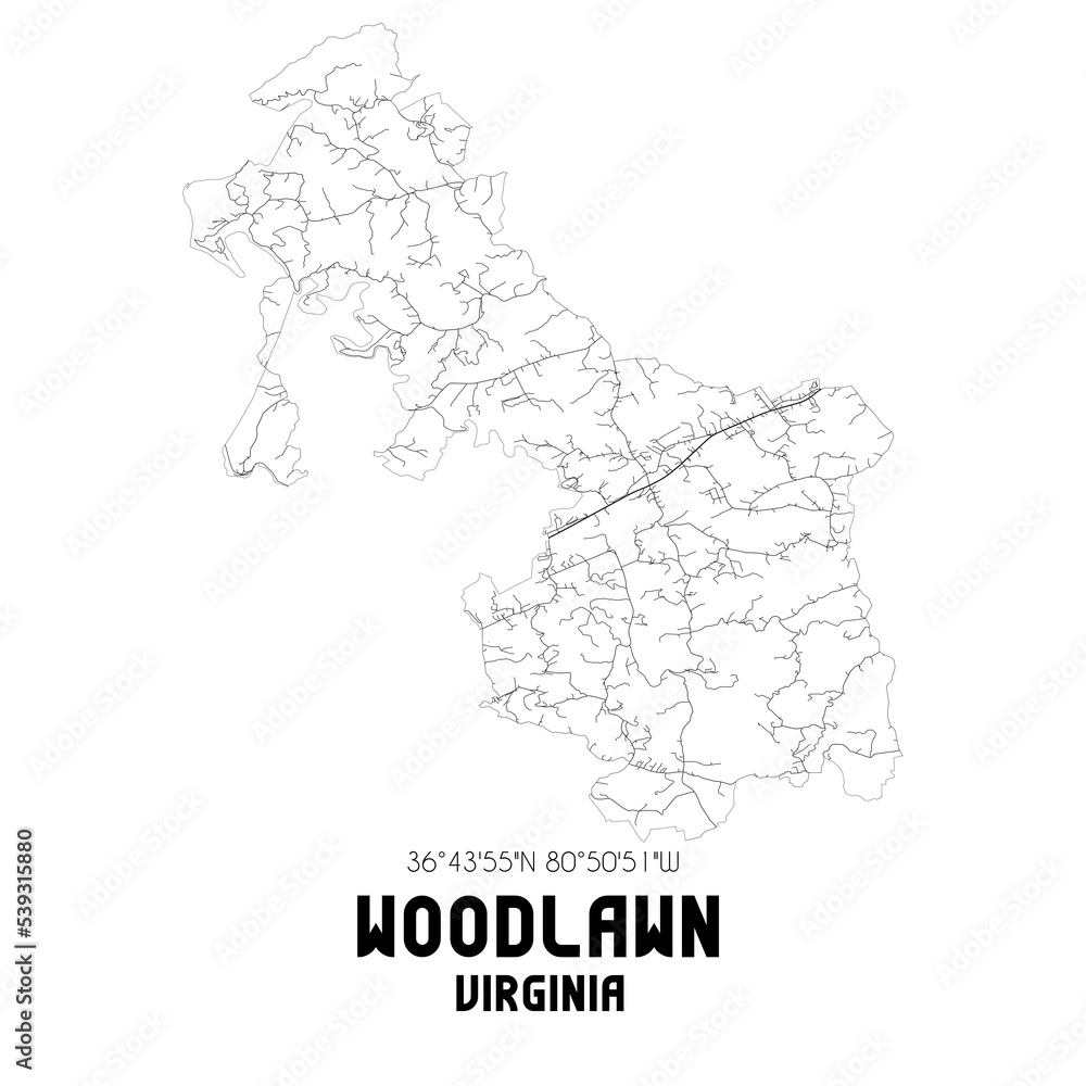 Woodlawn Virginia. US street map with black and white lines.