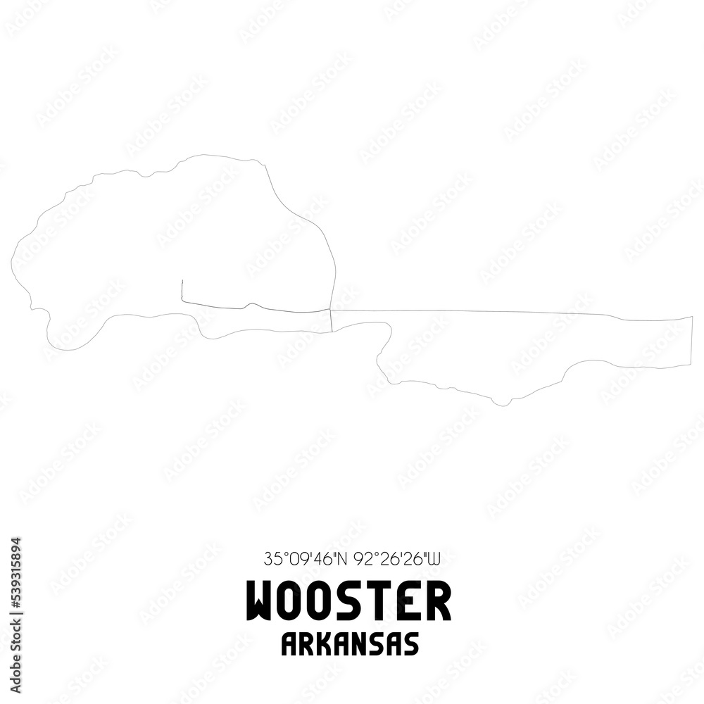 Wooster Arkansas. US street map with black and white lines. ilustração