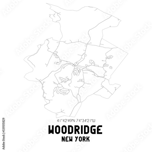 Woodridge New York. US street map with black and white lines.