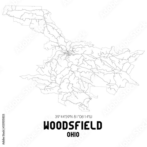 Woodsfield Ohio. US street map with black and white lines. photo