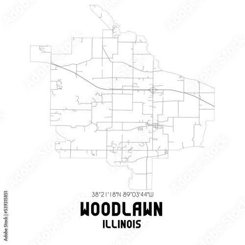 Woodlawn Illinois. US street map with black and white lines. photo