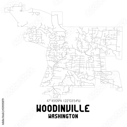 Woodinville Washington. US street map with black and white lines.