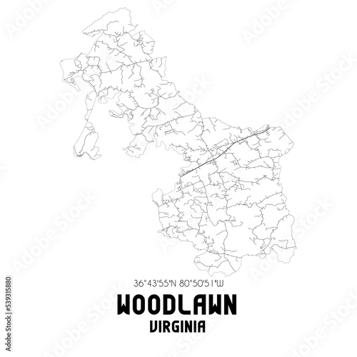 Woodlawn Virginia. US street map with black and white lines.