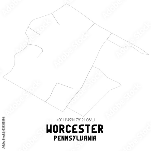Worcester Pennsylvania. US street map with black and white lines.