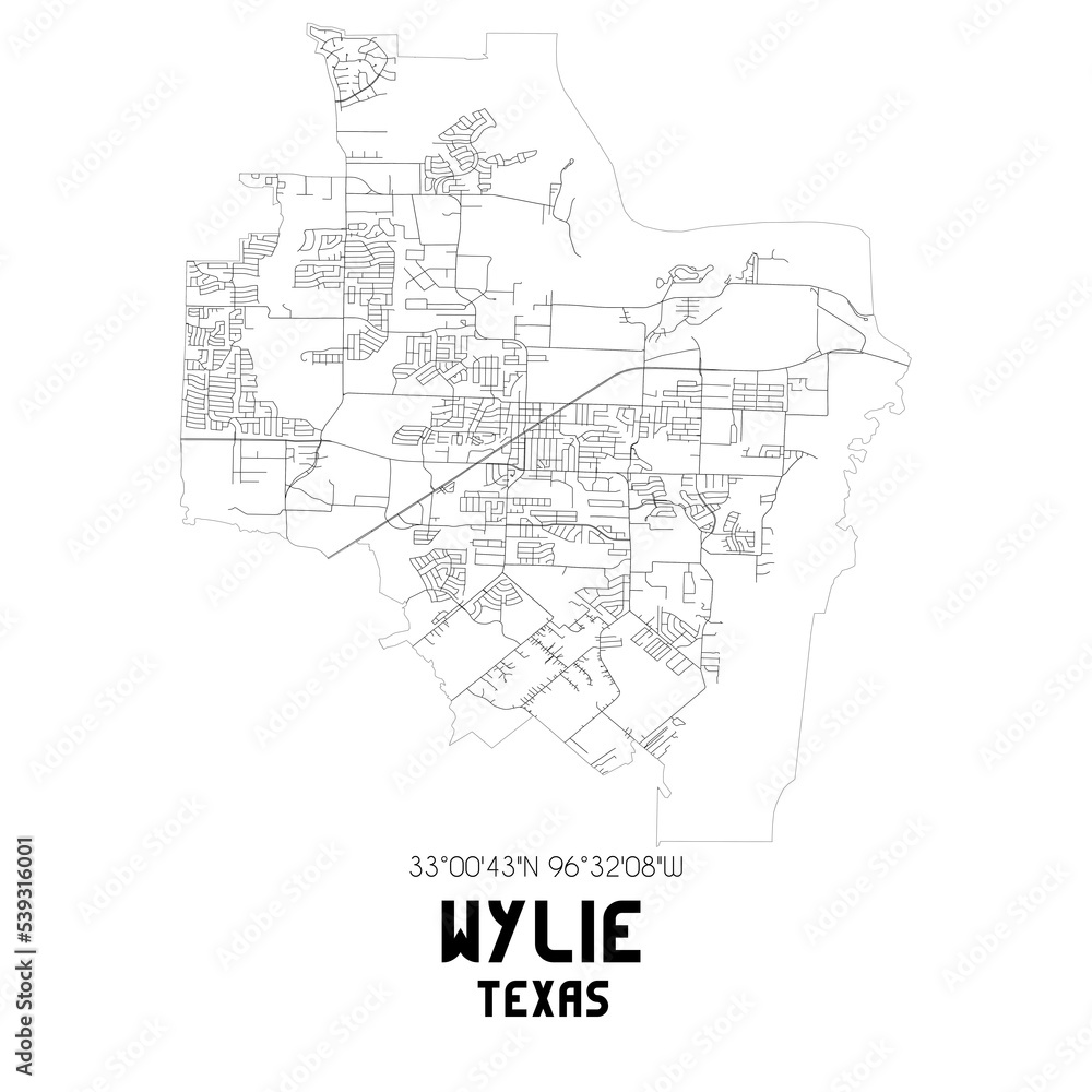 Wylie Texas. US street map with black and white lines.