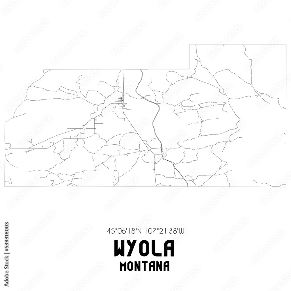 Wyola Montana. US street map with black and white lines.