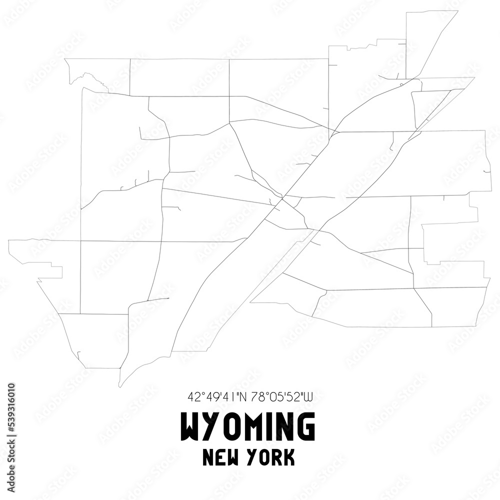 Wyoming New York. US street map with black and white lines. Wyoming New York. US street map with black and white lines.