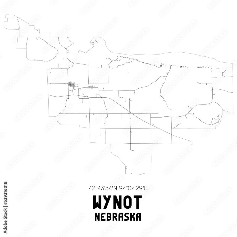 Wynot Nebraska. US street map with black and white lines.