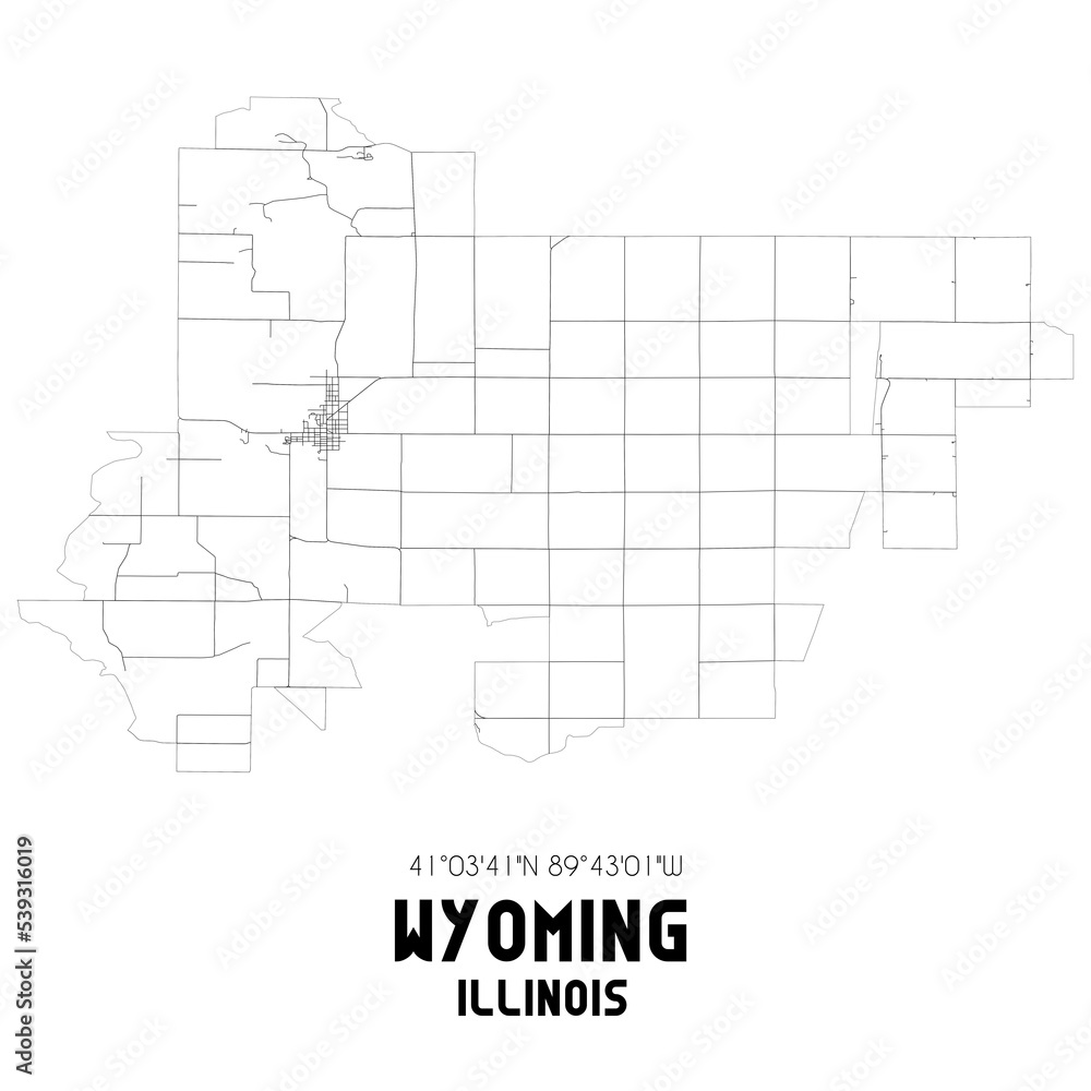 Wyoming Illinois. US street map with black and white lines.