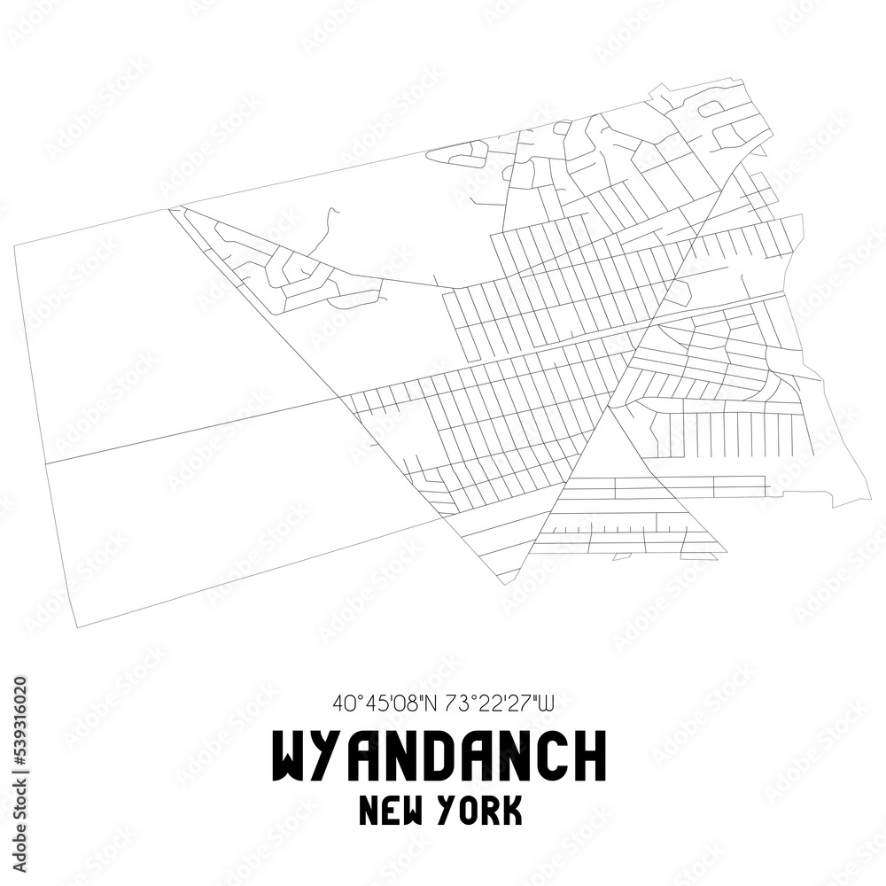 Wyandanch New York. US street map with black and white lines.
