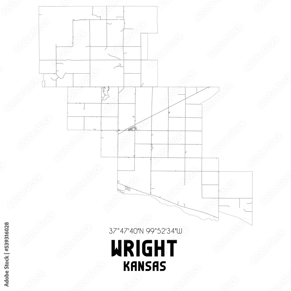 Wright Kansas. US street map with black and white lines.