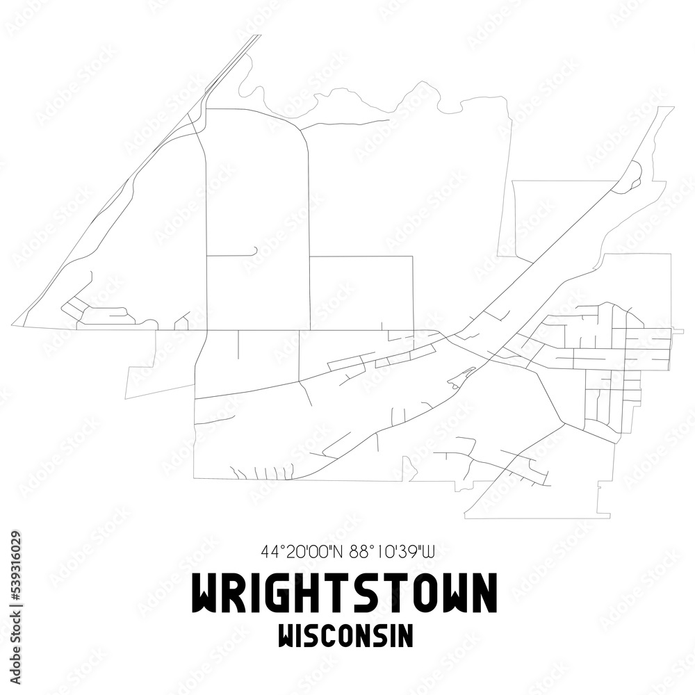 Wrightstown Wisconsin. US street map with black and white lines. Stock