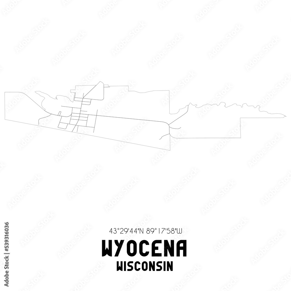 Wyocena Wisconsin. US street map with black and white lines. Wyocena Wisconsin. US street map with black and white lines.