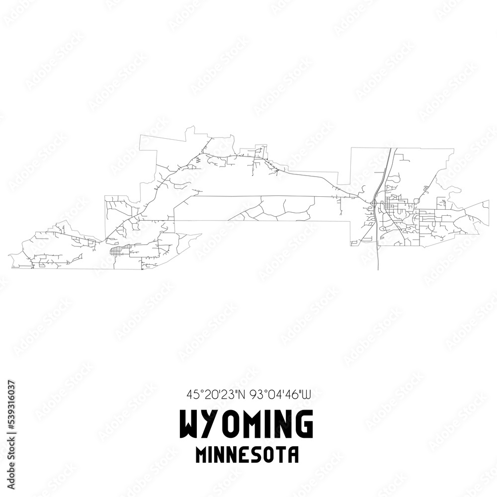 Wyoming Minnesota. US street map with black and white lines.