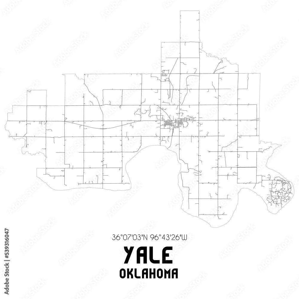 Yale Oklahoma. US street map with black and white lines.