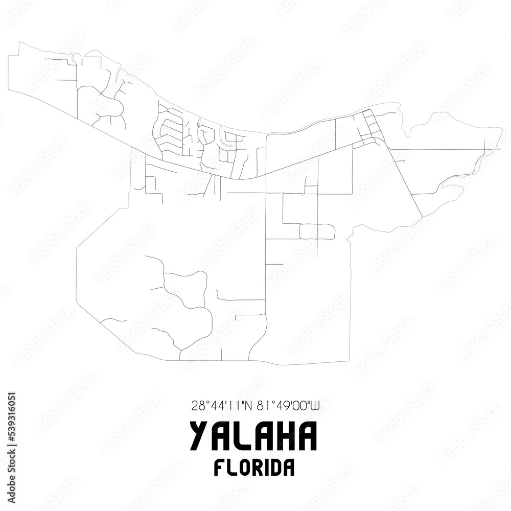 Yalaha Florida. US street map with black and white lines. Stock
