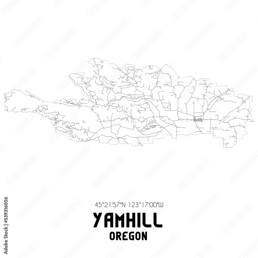 Yamhill Oregon. US street map with black and white lines.