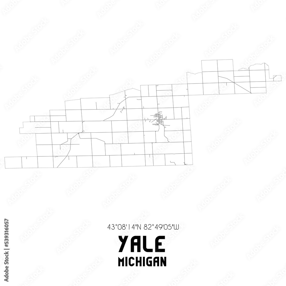 Yale Michigan. US street map with black and white lines. ilustração do