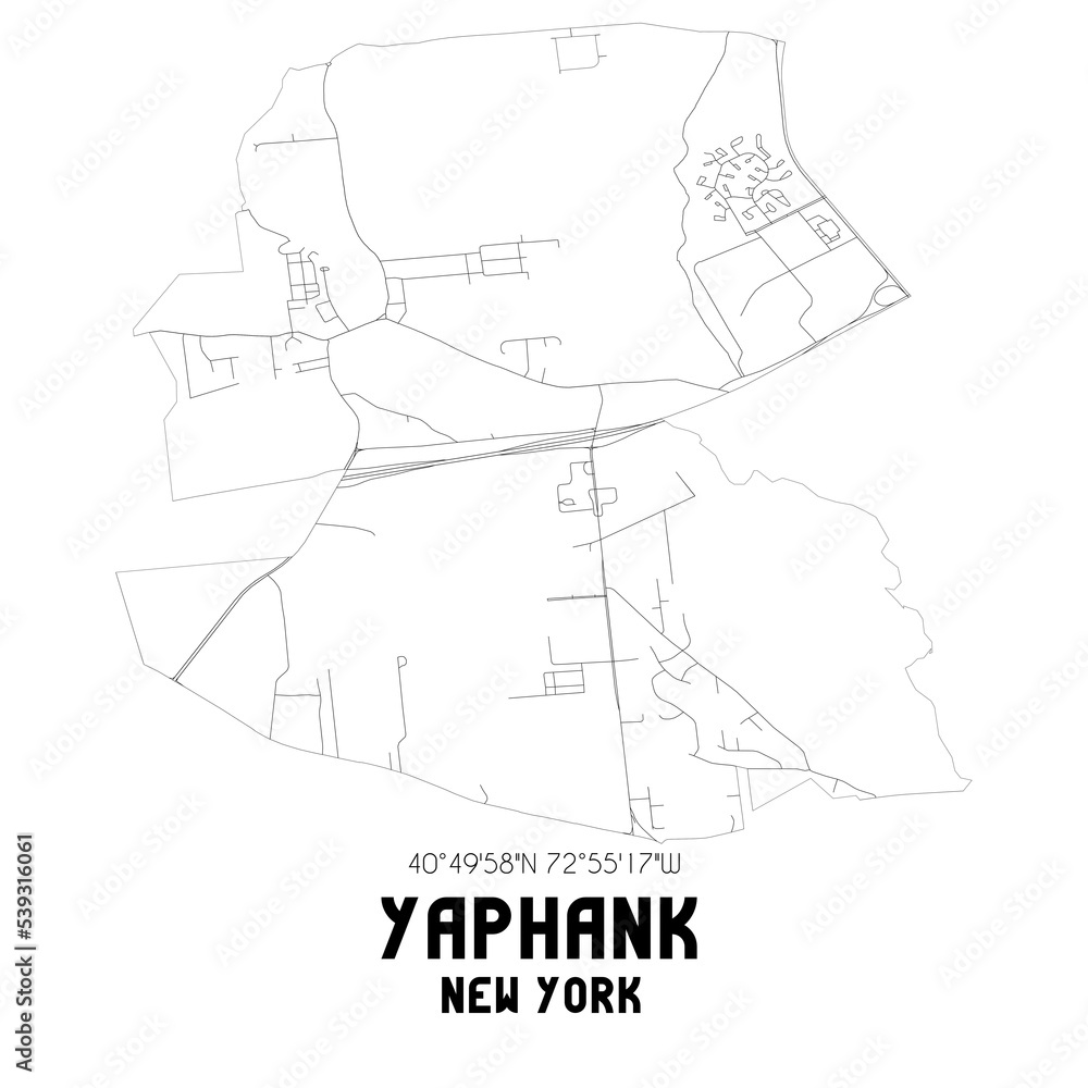 Yaphank New York. US street map with black and white lines.
