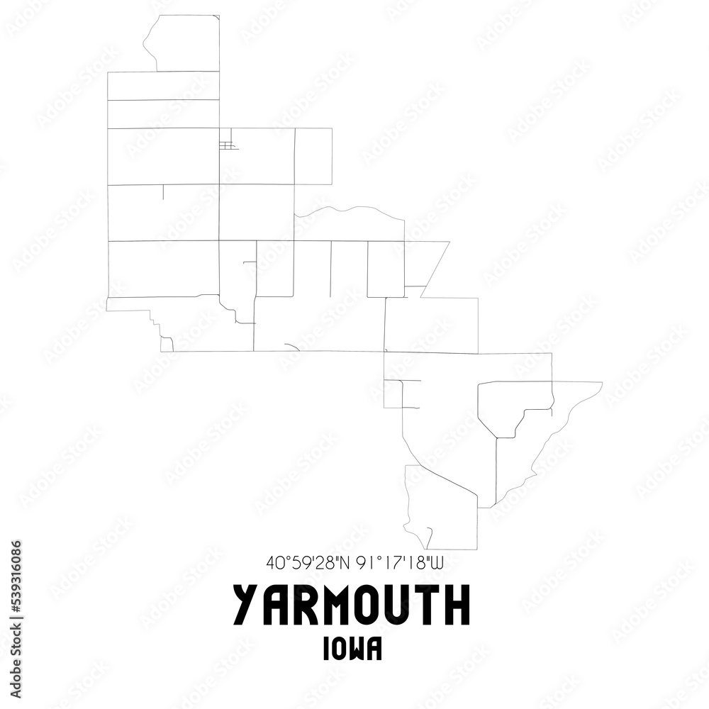 Yarmouth Iowa. US street map with black and white lines.