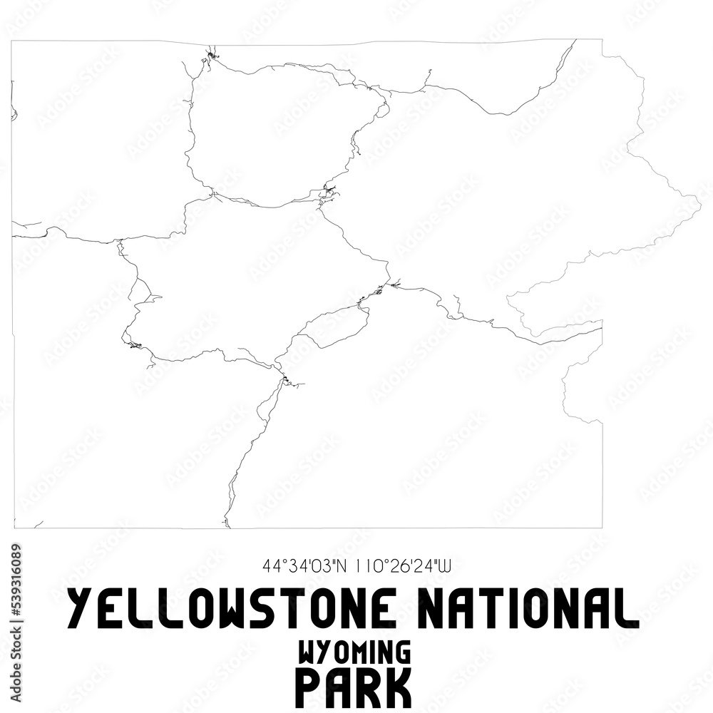 Yellowstone National Park Wyoming. US street map with black and white lines.