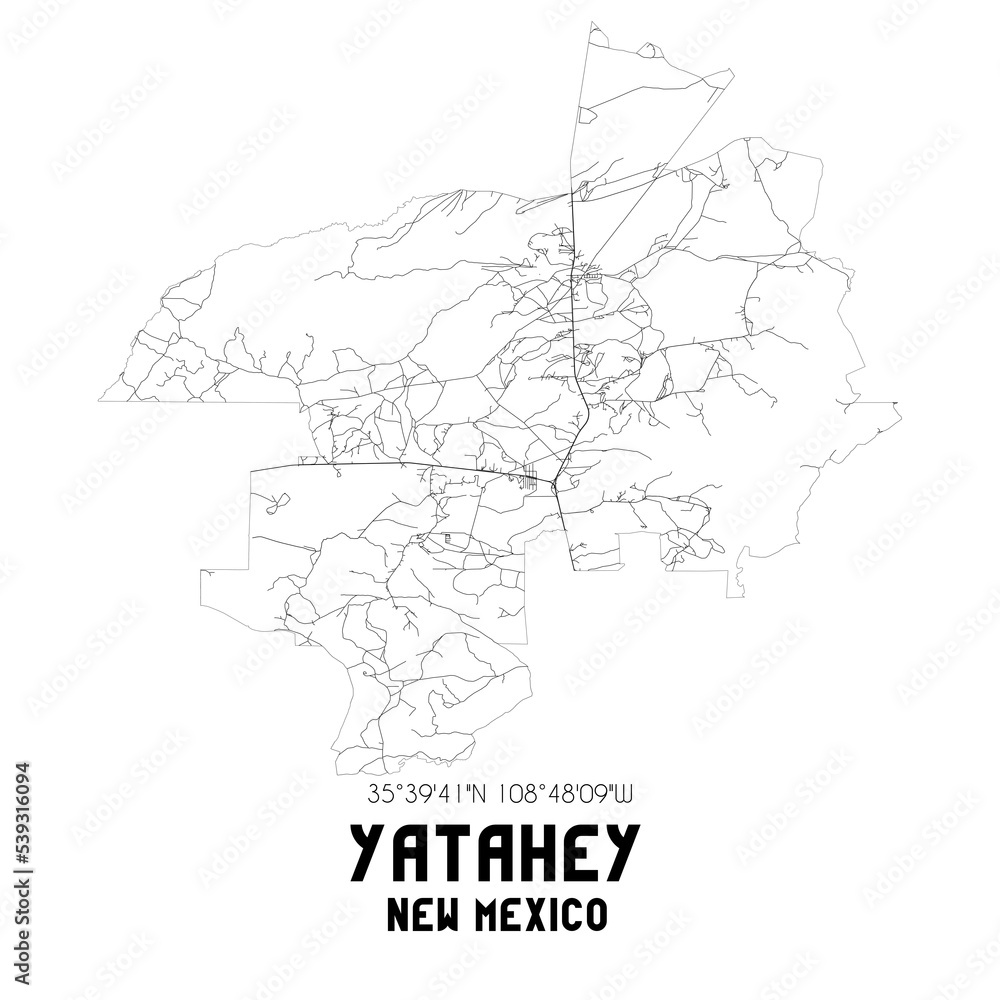 Yatahey New Mexico. US street map with black and white lines.