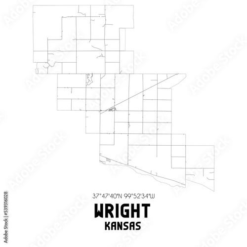 Wright Kansas. US street map with black and white lines.