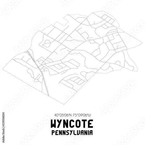 Wyncote Pennsylvania. US street map with black and white lines.