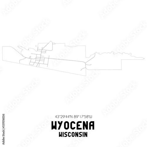Wyocena Wisconsin. US street map with black and white lines.