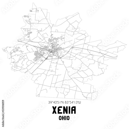 Xenia Ohio. US street map with black and white lines.