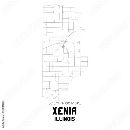 Xenia Illinois. US street map with black and white lines.