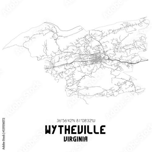 Wytheville Virginia. US street map with black and white lines.