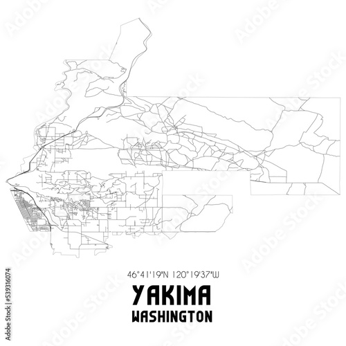 Yakima Washington. US street map with black and white lines.