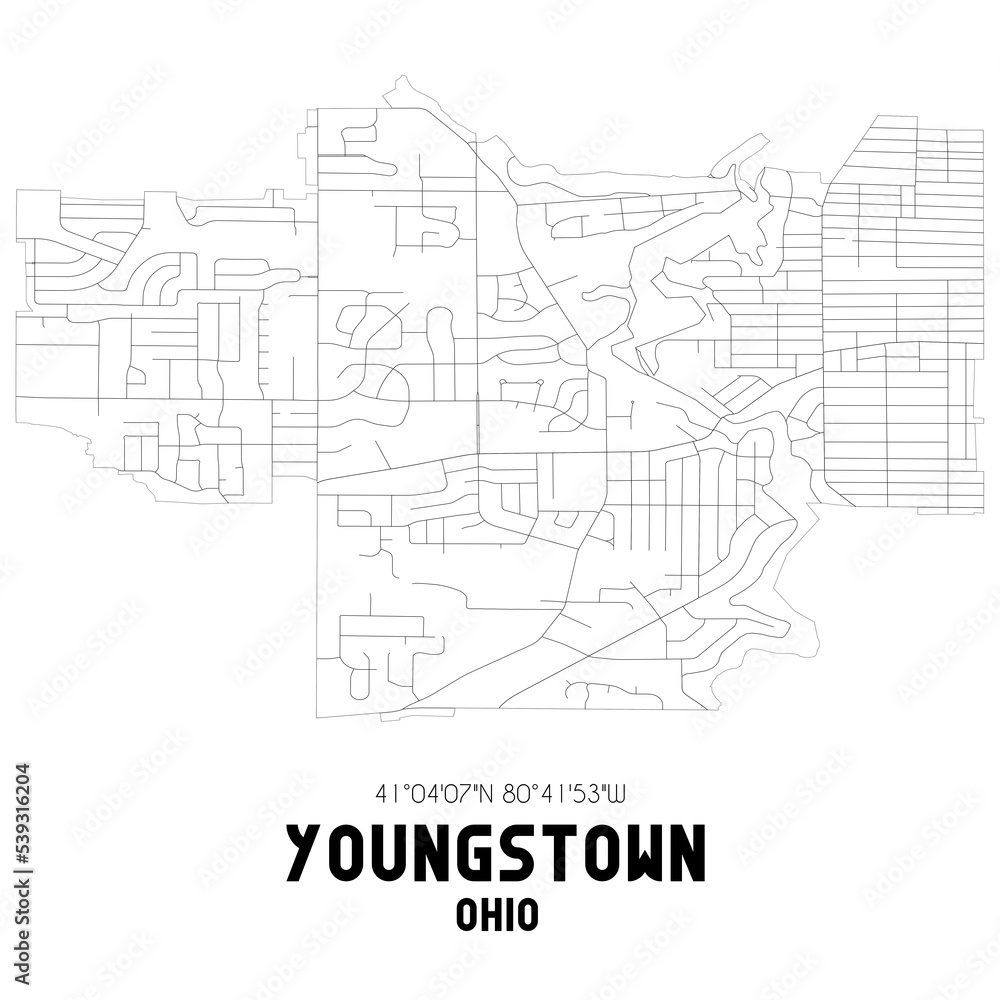 Youngstown Ohio. US street map with black and white lines.