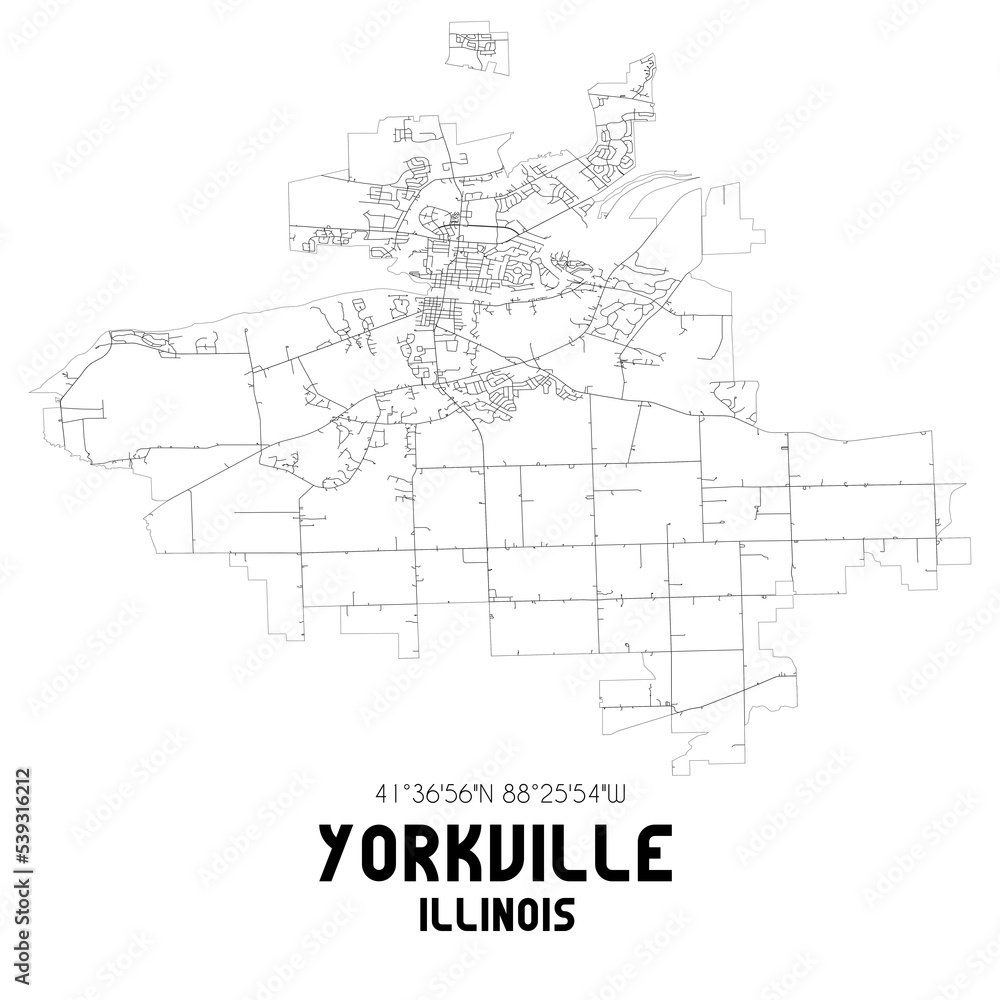 Yorkville Illinois. US street map with black and white lines.