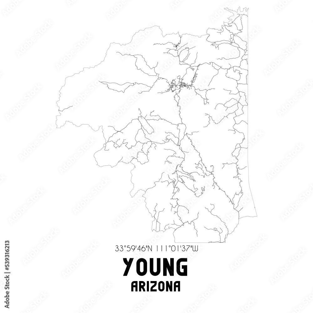 Young Arizona. US street map with black and white lines.