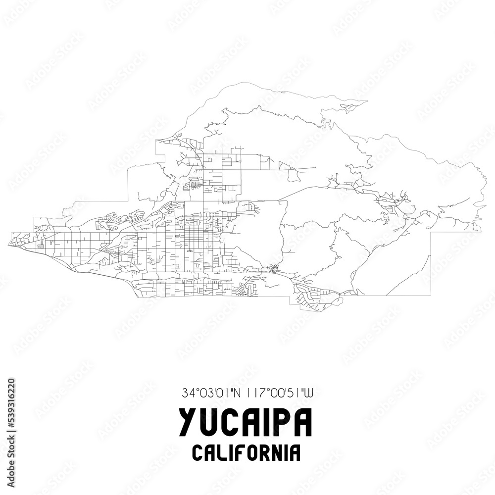 Yucaipa California. US street map with black and white lines. Stock ...