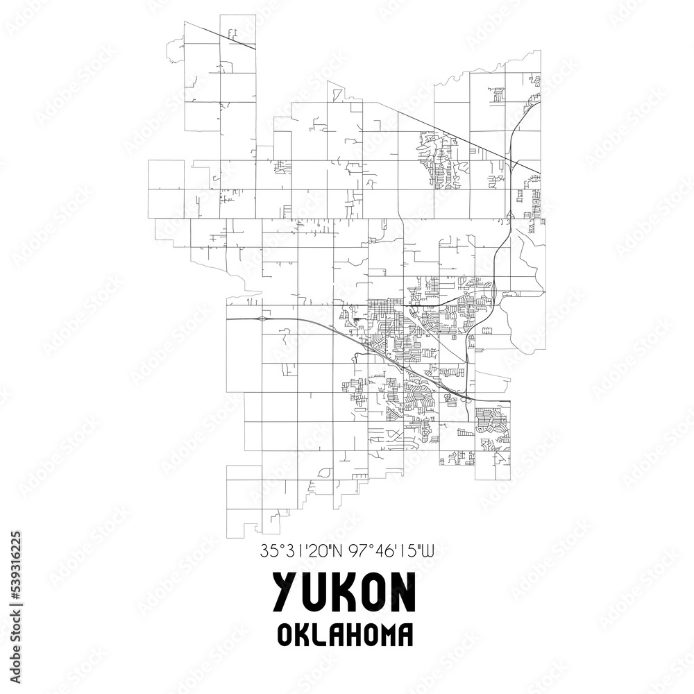 Yukon Oklahoma. US street map with black and white lines. Yukon Oklahoma. US street map with black and white lines.