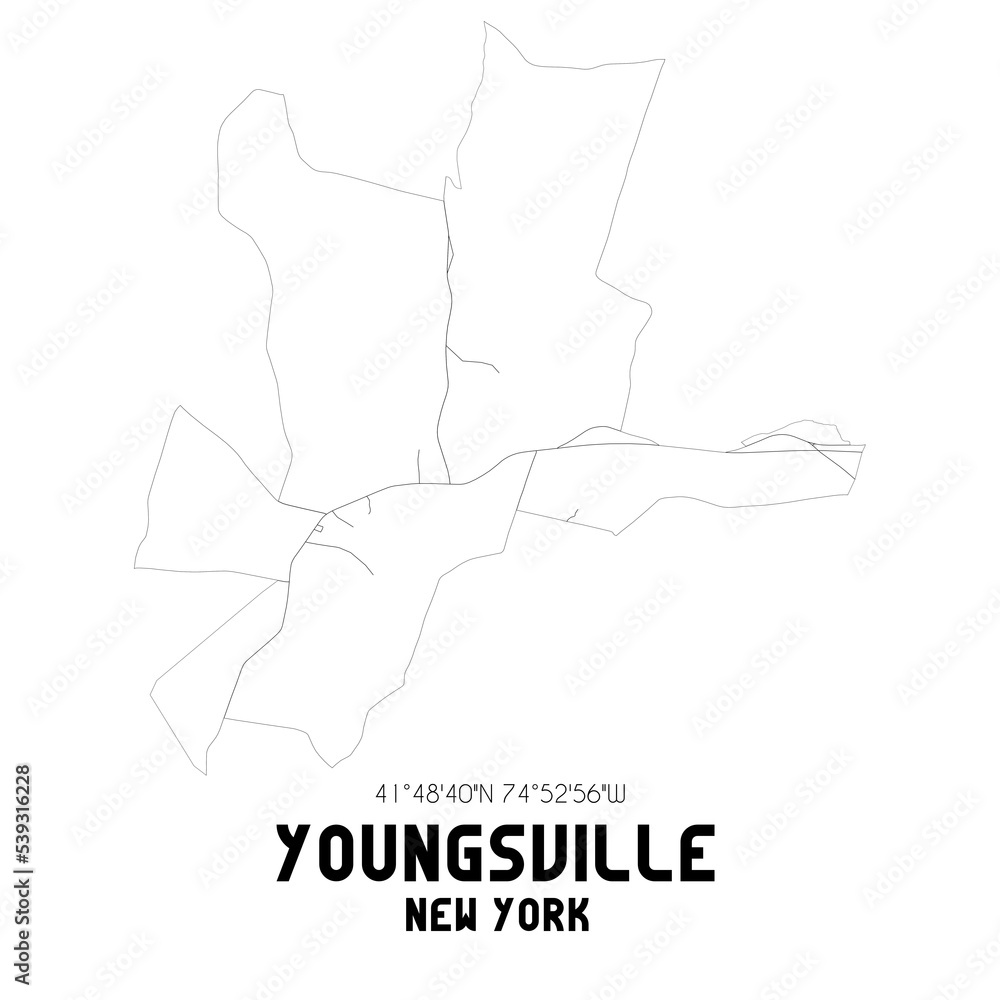 Youngsville New York. US street map with black and white lines.
