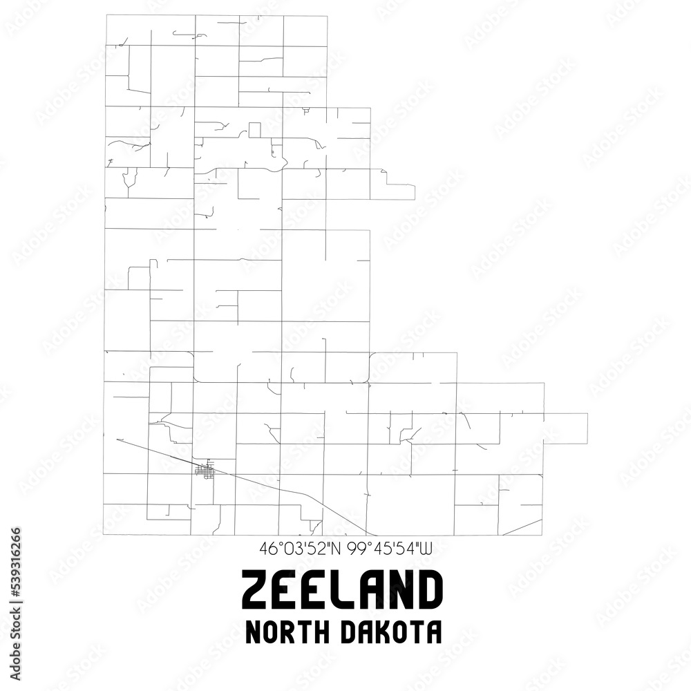 Zeeland North Dakota. US street map with black and white lines. Zeeland North Dakota. US street map with black and white lines.