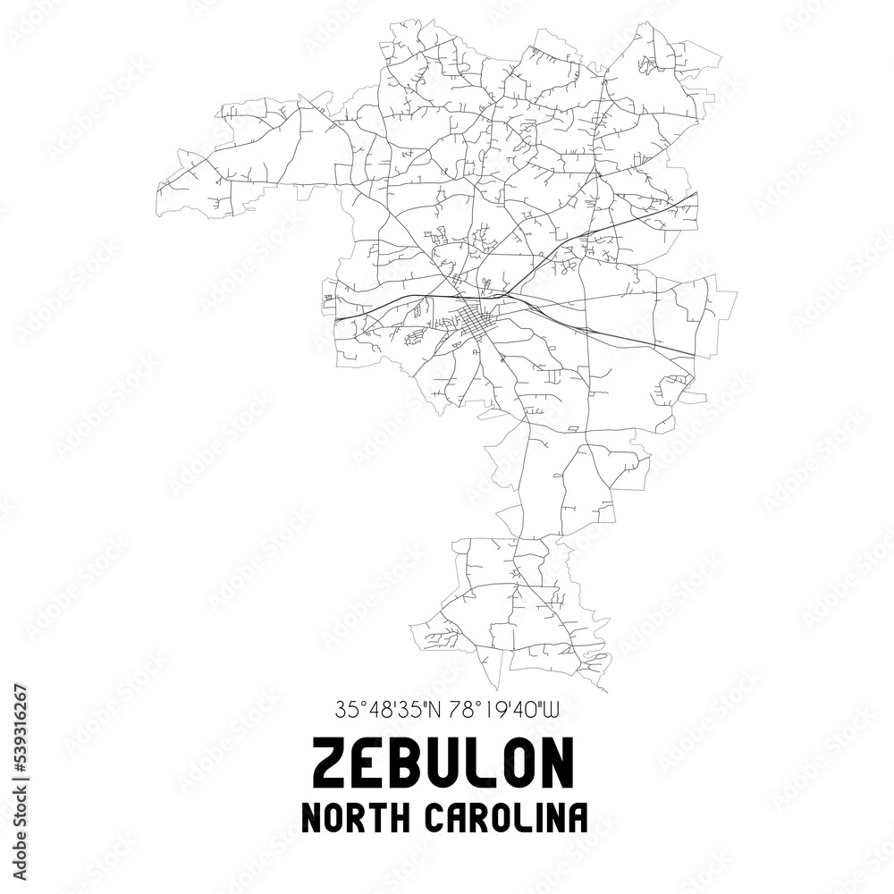 Zebulon North Carolina. US street map with black and white lines. Stock ...