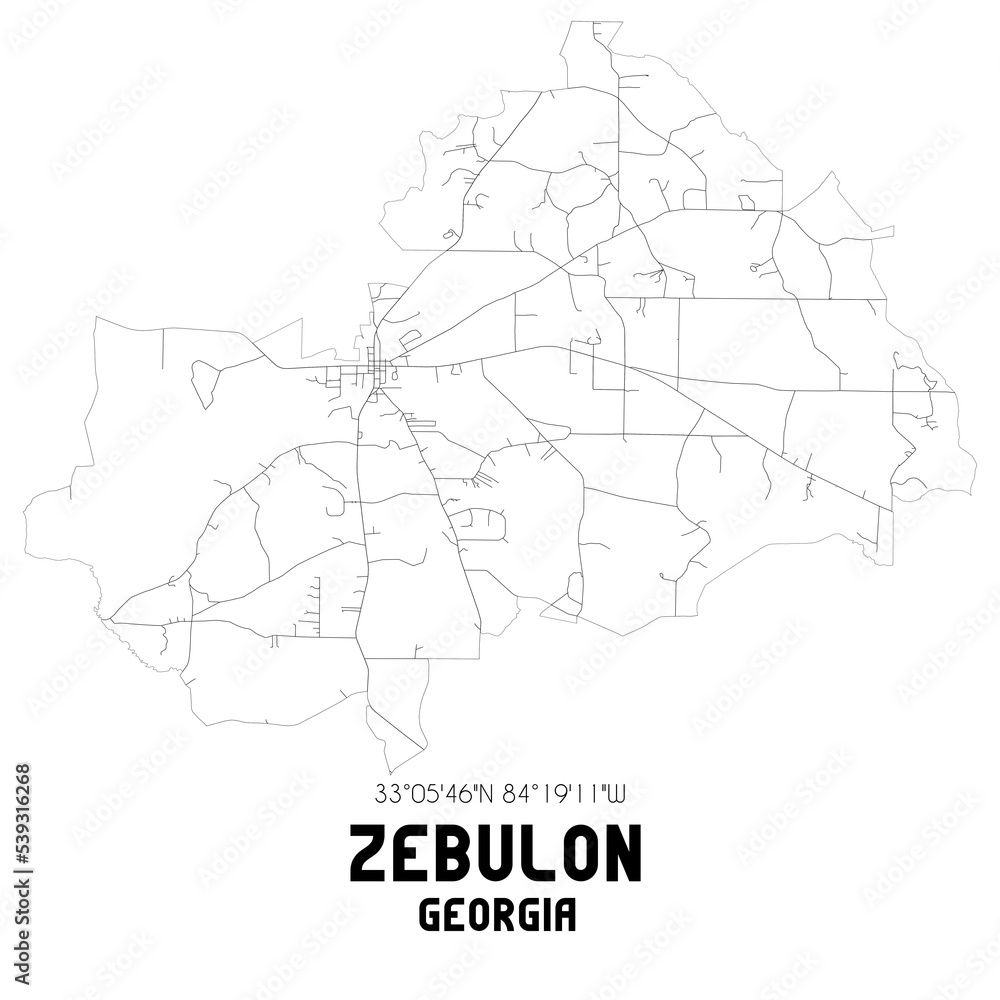 Zebulon Georgia. US street map with black and white lines.